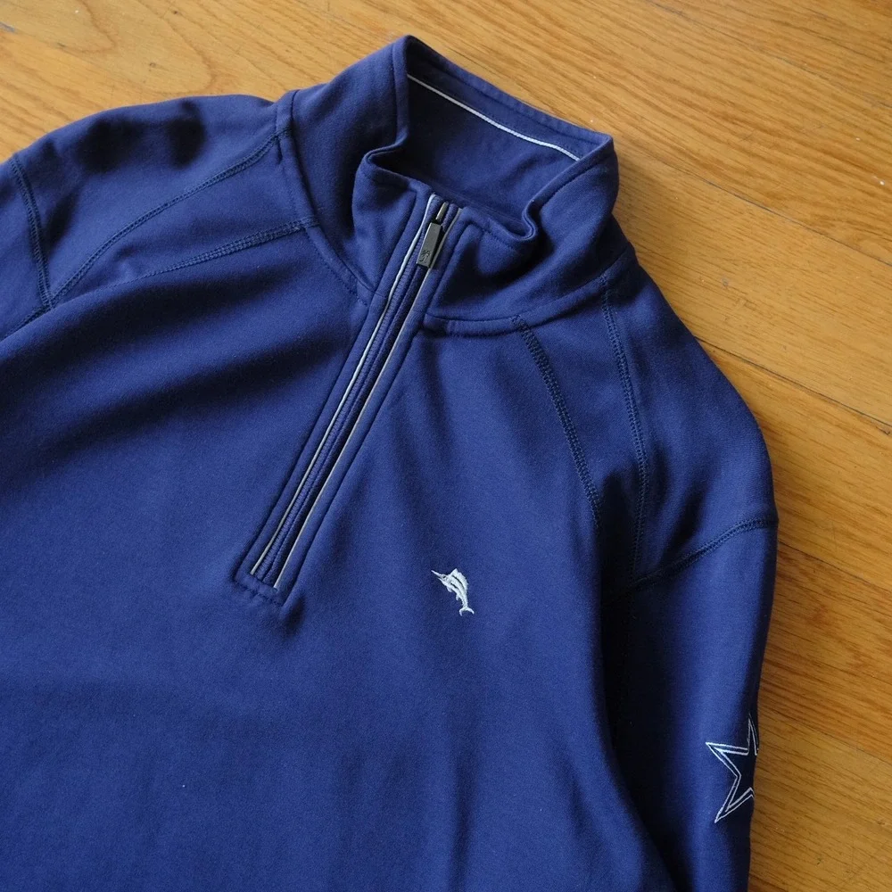Tommy Bahama‎ Cowboys Quarter Zip Pullover Navy Blue PIma Cotton Sweatshirt M